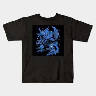 evil armored knight in blue art ecopop cartoon Kids T-Shirt